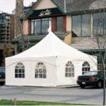 white tent with clear windows available for rent