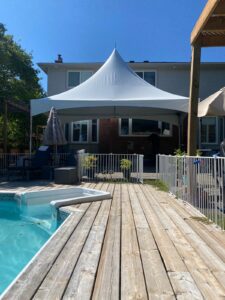 10x20 high peak marquee by poolside
