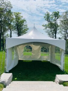 15x15 high peak marquee tent with french window walls