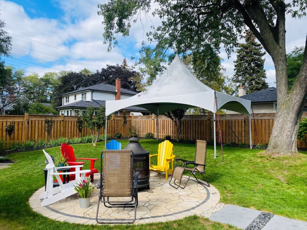 15x20 high peak marquee tent without sides in backyard