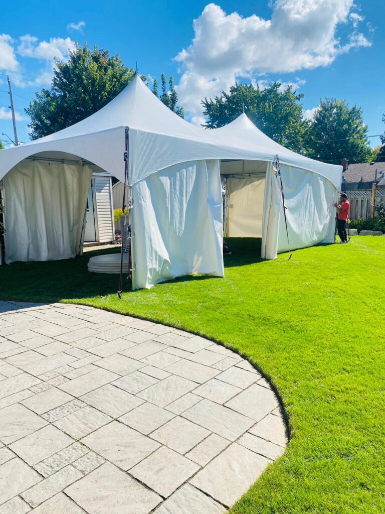 15x30 high peak marquee tent with white walls 2