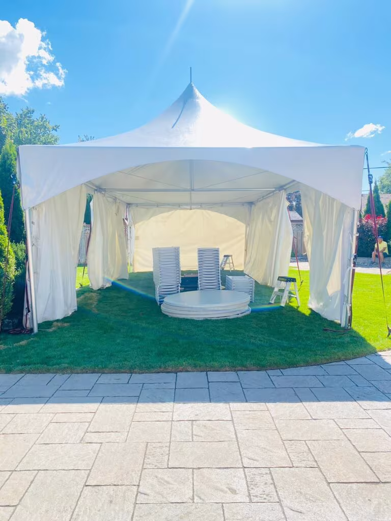 15x30 high peak marquee tent with white walls