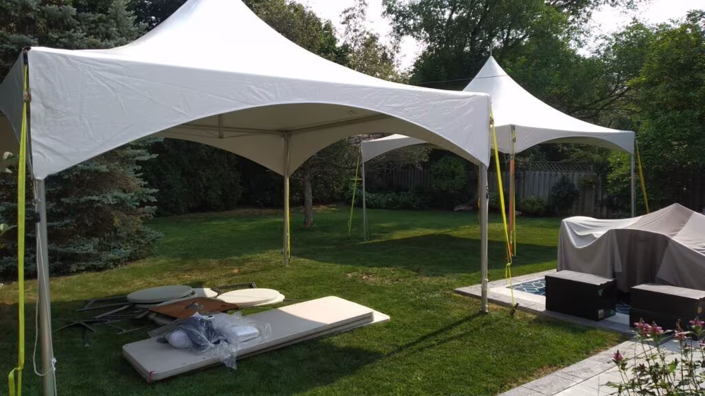 2 15x15 high peak marquee tents