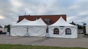 20x50 high peak marquee tent on parking lot
