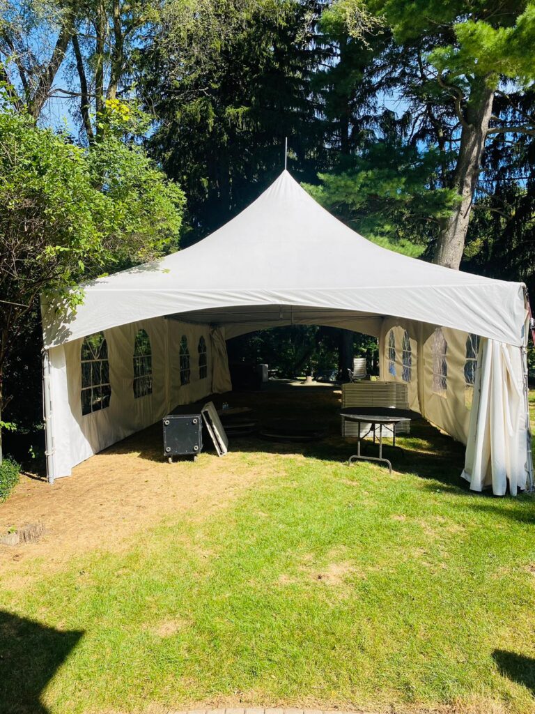 20x40 high peak marquee tent with window walls - front view