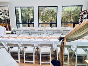 Resin chairs & gold rim plates